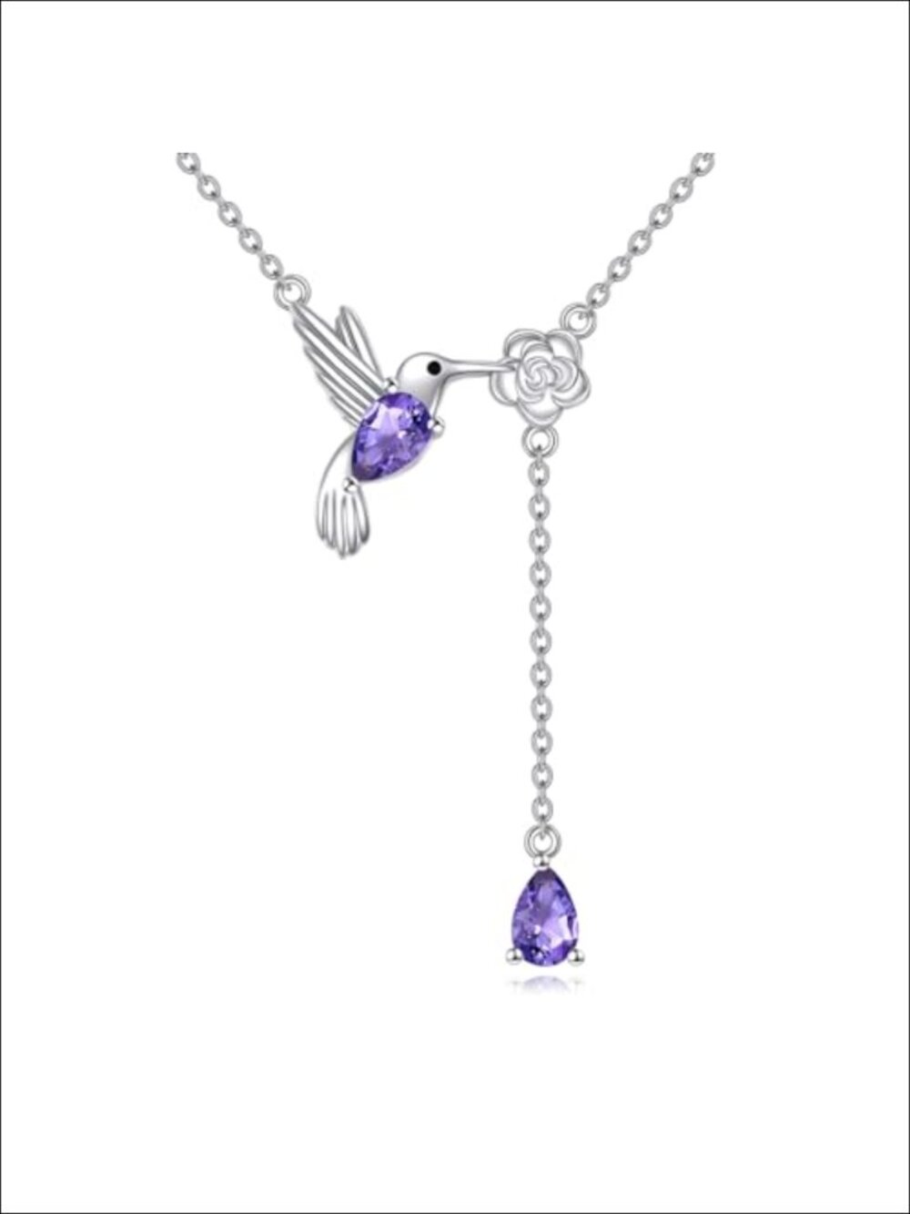 925 Sterling Silver Hummingbird Pendant Necklace Y Lariat Animal Jewelry Gift